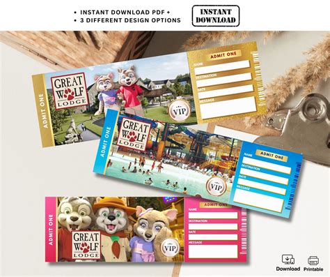Great Wolf Lodge Surprise Tickets, Printable Gift (instant Download PDF ...