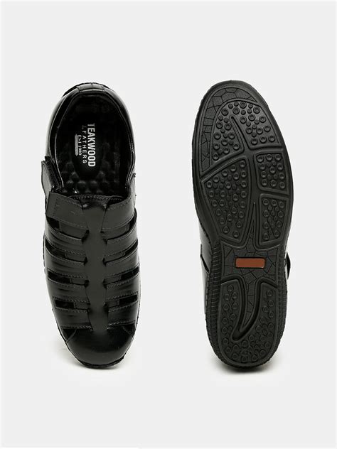 Teakwood Men's Real Leather Black Sandals – Teakwood Leathers