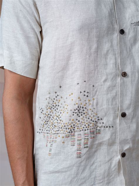 MODERN MINIMALIST - HAND EMBROIDERED UNISEX LINEN SHIRT – Houseofcultura