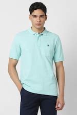 Buy Men Light Blue Textured Polo Neck T-shirt Online - 39872930 | Van ...