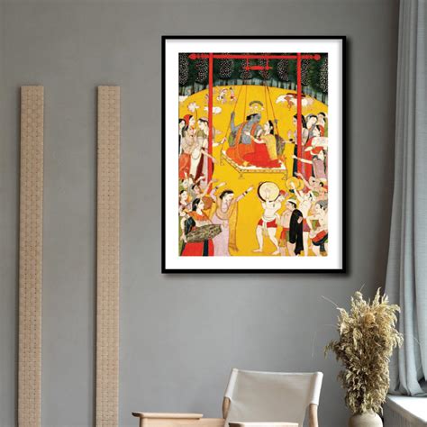 Singing in honor of Radha Krishna, Hindola raga Framed Wall Art Painti ...