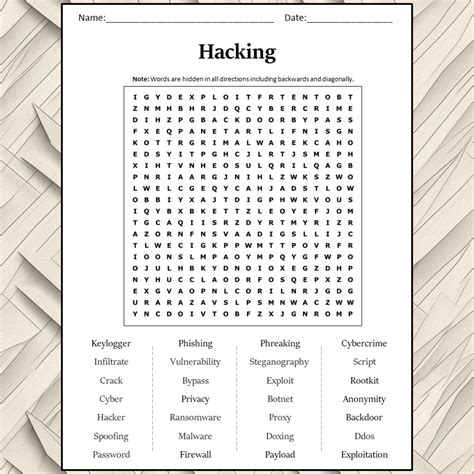 Hacking Word Search Puzzle Worksheet Activity PDF – PrintableBazaar