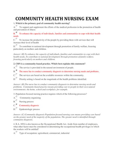 COMMUNITY HEALTH NURSING EXAM. Questions and Answers – Scholarfriends ...