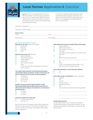 Fillable Online usaswimming Local bPartnerb Application amp Checklist ...