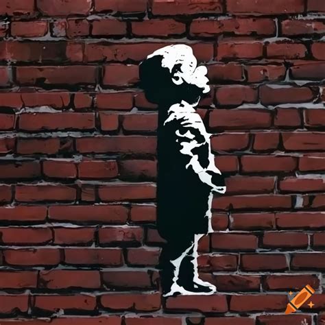 Banksy inspired stencil art on brick wall on Craiyon