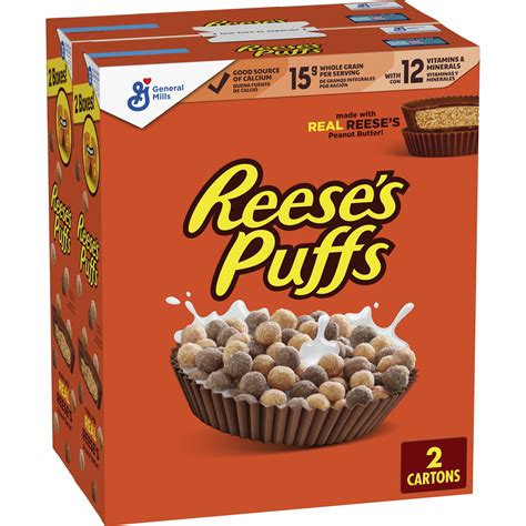 Reeses Puffs Cereal, Chocolatey Peanut Butter, 2 Boxes, 51.4 oz ...