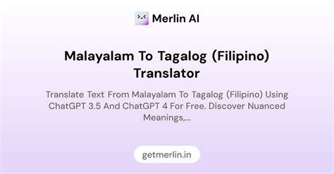 Malayalam to Tagalog (Filipino) Translator
