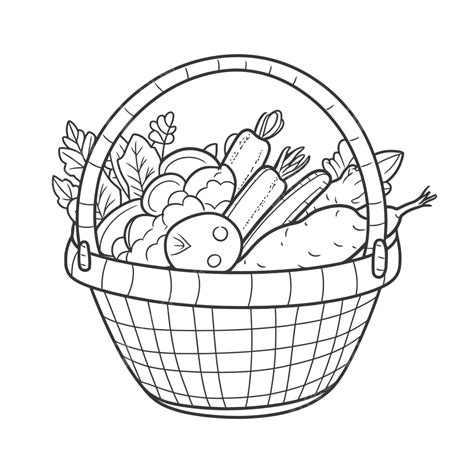 An Outline Of A Basket With Vegetables In It Sketch Drawing Vector, Wing Drawing, Vegetables ...