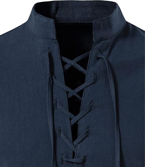 Buy LucMatton Men's 100% Cotton Retro Style Lace up Long Sleeve Shirts ...