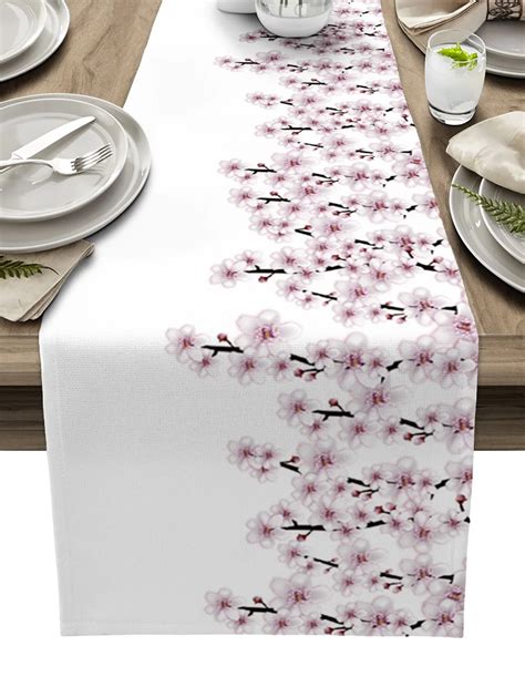 Spring Flower Peach Blossom Pink Cherry Blossoms Table Runner Home ...