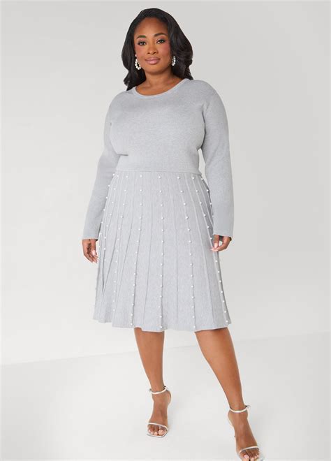 Faux Pearl A Line Sweater Dress – Ashley Stewart