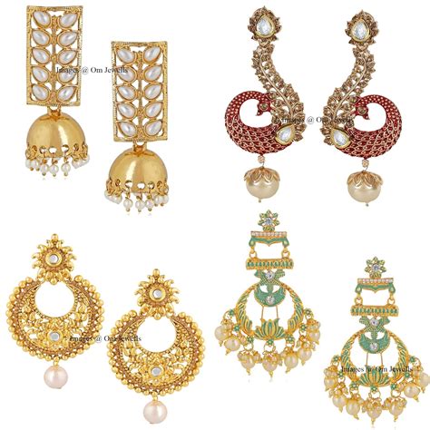 Om Jewells Multicolour, Red Gold Plated Alloy Kundan Stone Earrings for ...