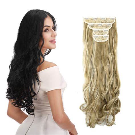 LELINTA 18"/24" Clip In Hair Extensions 4 PCS Long Straight Curly Wavy ...