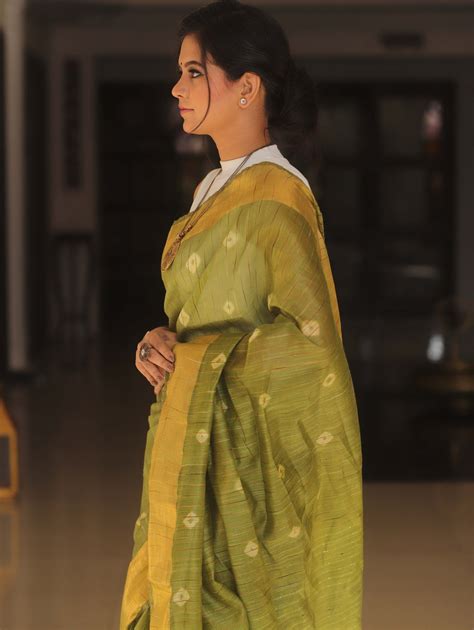 Bhagalpur Cotton Silk Ghichha Work Hand-Dyed Shibori Pattern Saree-Gre