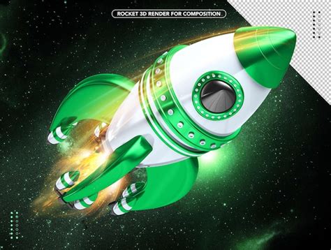 Zielono-biała realistyczna rakieta 3D lecąca nad głową | Plik PSD Premium