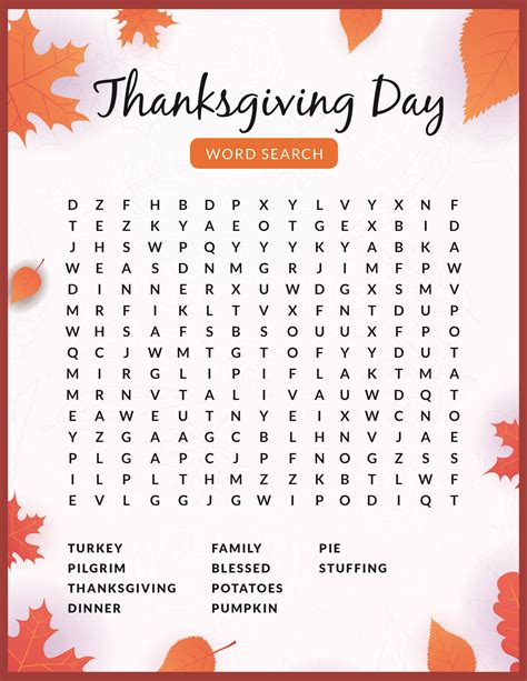 Thanksgiving Word Search Printable - Stylish Life for Moms