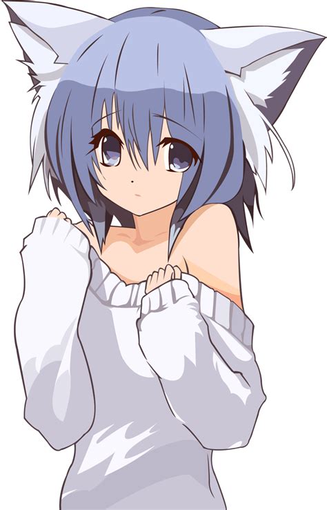 Download Cat Girl Pullover - Anime Neko Girl With Blue Hair PNG Image ...