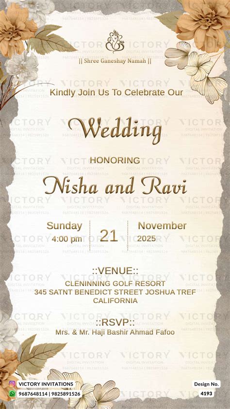 Wedding ceremony invitation card of hindu modern family in english lan ...