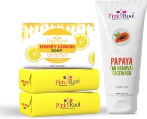 PINKROOT Honey Lemon Soap 100gm (Pack Of 3) With Papaya Tan Removal ...