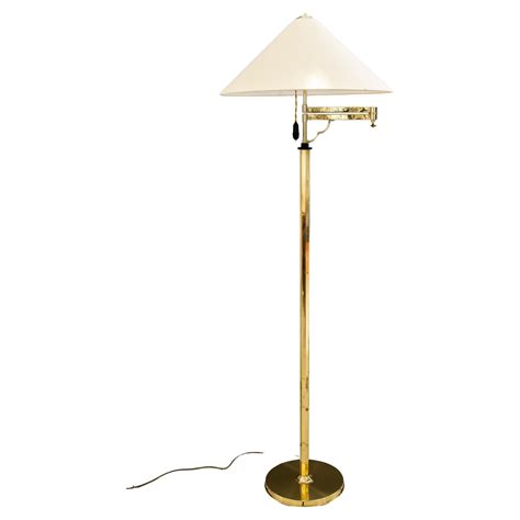 Art Deco Floor Lamp in Brass and Browned Brass with Original Shade at ...