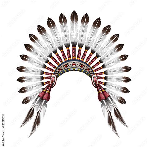 Vecteur Stock Native American Indian headdress. Red indian tribal chief ...