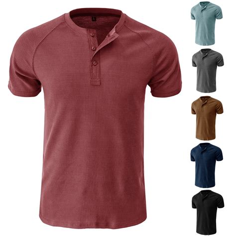 APEXFWDT Mens Henley Shirts Waffle Short Sleeve Casual Basic T Shirts ...