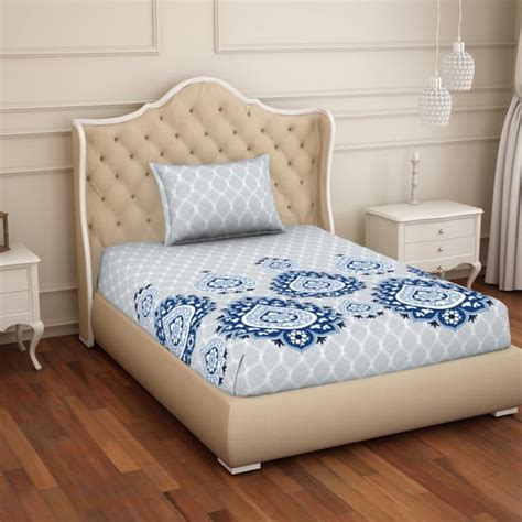SPACES Blockbuster Blue Printed Cotton Flat Single Bedsheet Set ...
