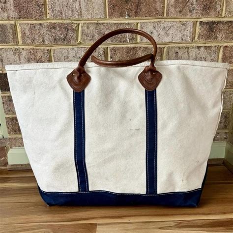 Vintage 80s Extra Large LL Bean Boat and Tote Canvas Bag, Navy Blue and ...