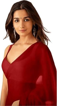 Buy Impression Fab® Women's Plain Pure Georgette Saree With Unstitched ...