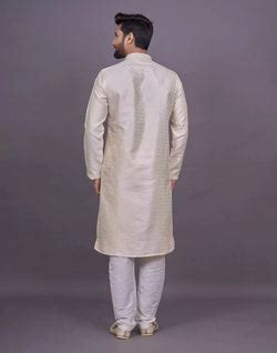 Cream Floral Self Design Thread work Soft Silk Kurta Set – South India ...