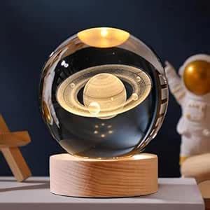 Buy Kshavi 3D Solar System Crystal Ball, 3D Planets Wooden Base, Space ...