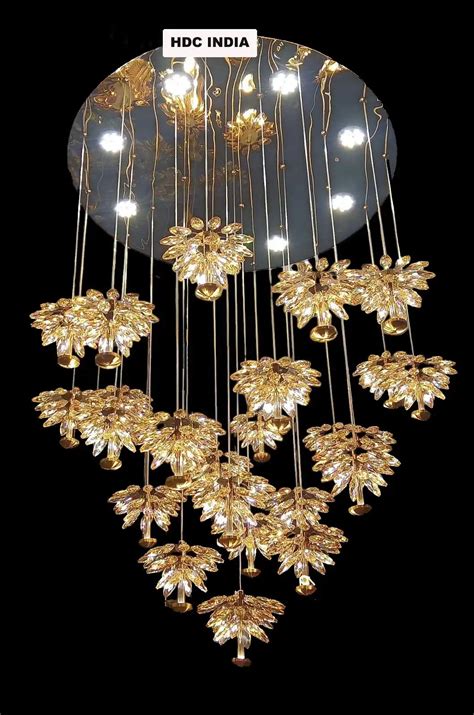 Hdc Duplex Building Spiral Staircase Crystal Long Double Height Chandelier