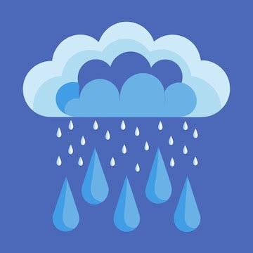 A blue and white picture of a rain cloud with rain drops on it ...