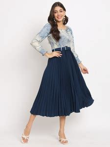 Raiyani Enterprise Women Fit and Flare Blue Knee Length Dress - Buy ...