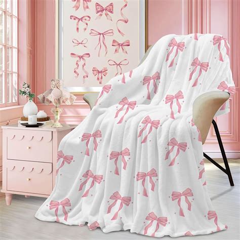 Amazon.com: yuboo Pink Bow Throw Blanket, for Girls Women Teens, Soft ...