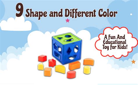 ZUDO TOYS Shape Sorting Cube With 9 Shapes - Colorful Activity Cube Toy ...