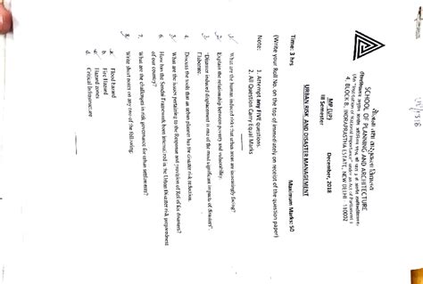 Ques papers 2018 - Course Content - SCHOOL OF PLANNING AND ARCHITECTURE ...