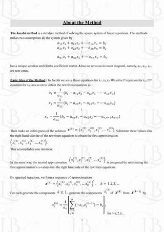 Image result for The Jacobi's Iterative Method MATLAB