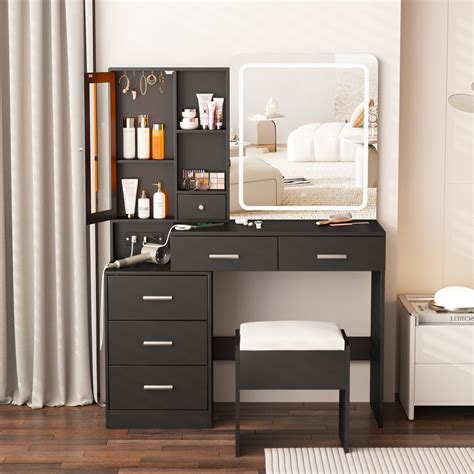 Amazon.com: Fameill Makeup Vanity Desk with Mirror and Lights, Black ...