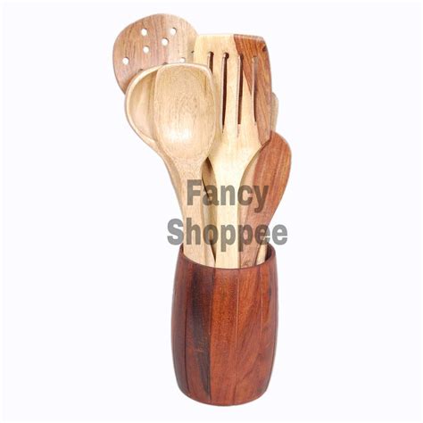 Buy Kunslter Wooden Handcrafted Mango Wood Ladle Set of 7 Multipurpose ...