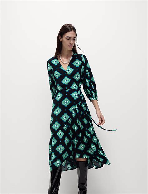 Buy Printed V-Neck Midi Wrap Dress at Marks & Spencer