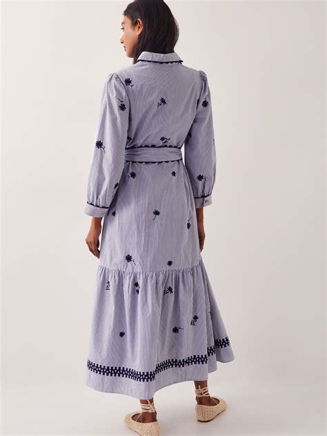 Buy Monsoon Blue Amelia Embroidered Shirt Maxi 100% Cotton Dress from ...