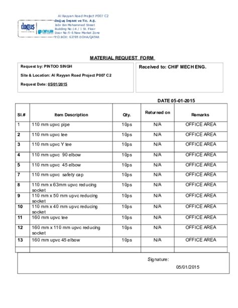 Image result for Material Request Form