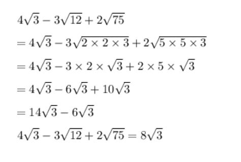 Simplify 4 root 3 - 3 root 12 + 2 root 75 - Brainly.in