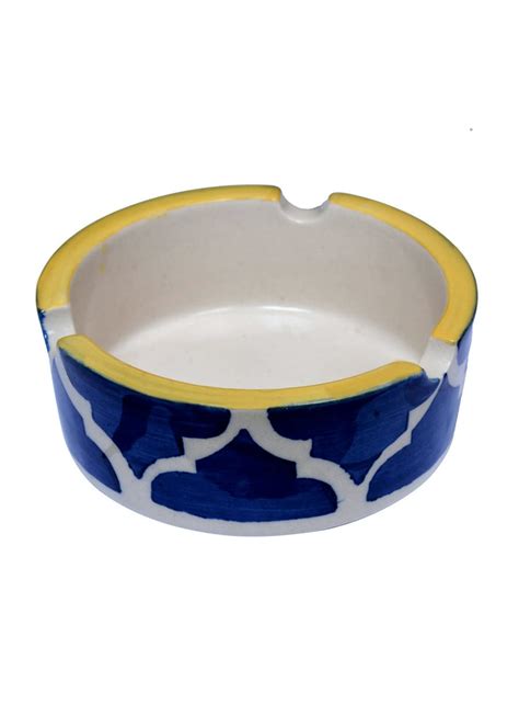 Get Hand Painted Floral Blue Ceramic Ash Tray at ₹ 499 | LBB Shop