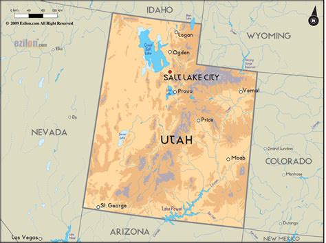 Geographical Map of Utah and Utah Geographical Maps