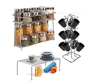 Cri8Hub 3 Pcs Stainless Steel Kitchen Rack, Organizer and Space Saver ...