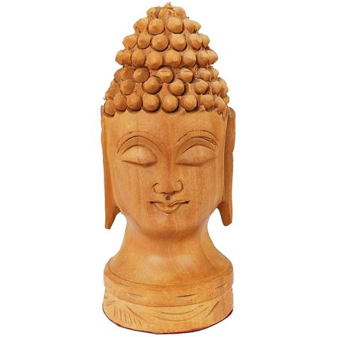 Buy CRM TRADERS Handcrafted Wooden Buddha Face Showpiece - 14 cm Online ...
