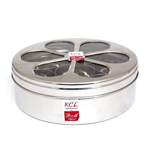 Buy KCL Stainless Steel Flora Spice Container/Masala Box with 7 Bowls ...