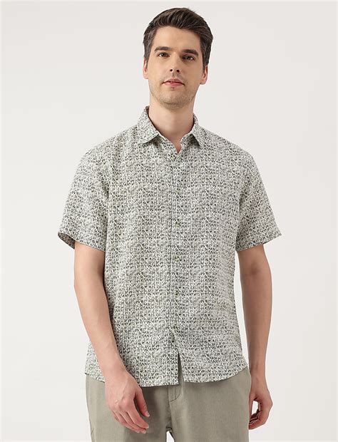 Buy Linen Blend Printed Spread Collar Shirt at Marks & Spencer